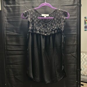 LOFT Sleeveless Sheer Black and Gold Top - Like New Condition, M